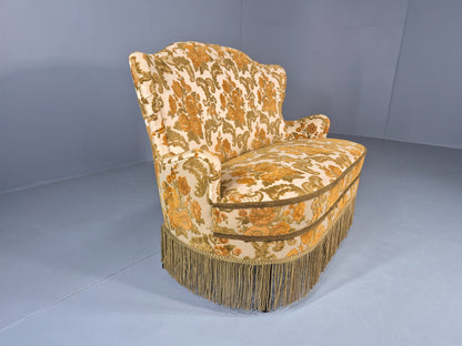 Dinky Danish 2 seat Sofa 1970s Glam Gold Floral Moquette Kitsch Retro EB12738