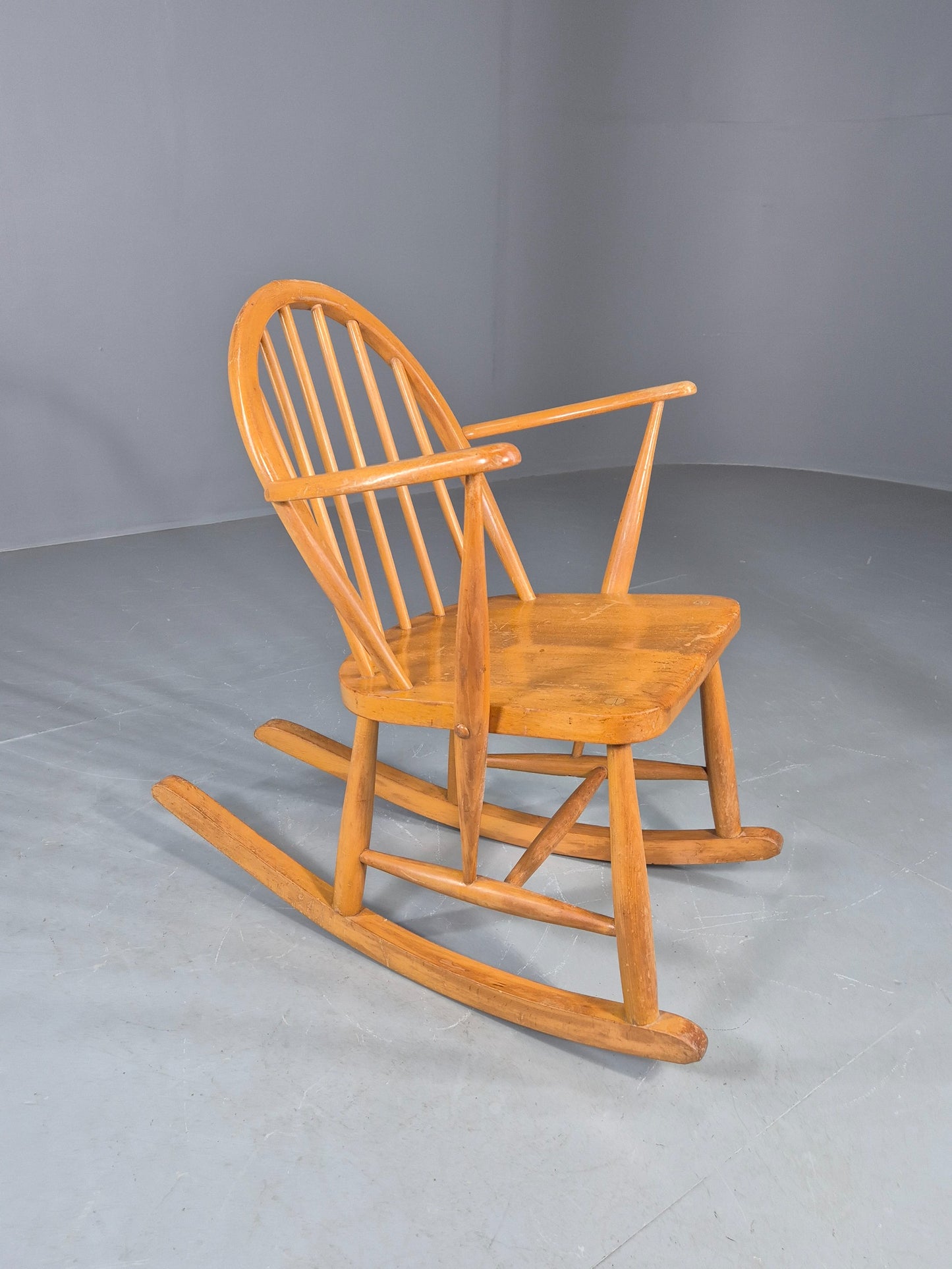 Vintage Ercol Rocker Blonde Wood Blue Badge 1960s Retro EB12308