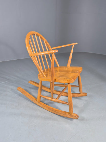 Vintage Ercol Rocker Blonde Wood Blue Badge 1960s Retro EB12308