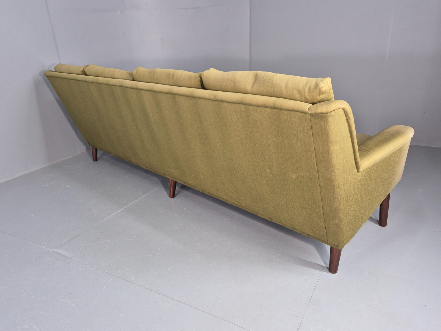 Vintage Mid Century 4 Seat Sofa Green Cotton Upholstery 1960s Retro EB11374