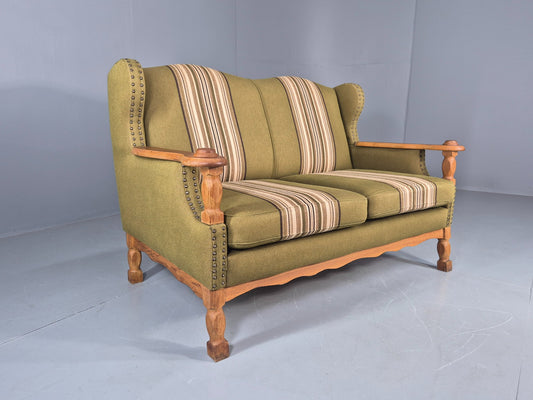 Vintage 2 Seater Sofa Danish Design Kjaernulf Style Green Wool Oak Frame EB12688