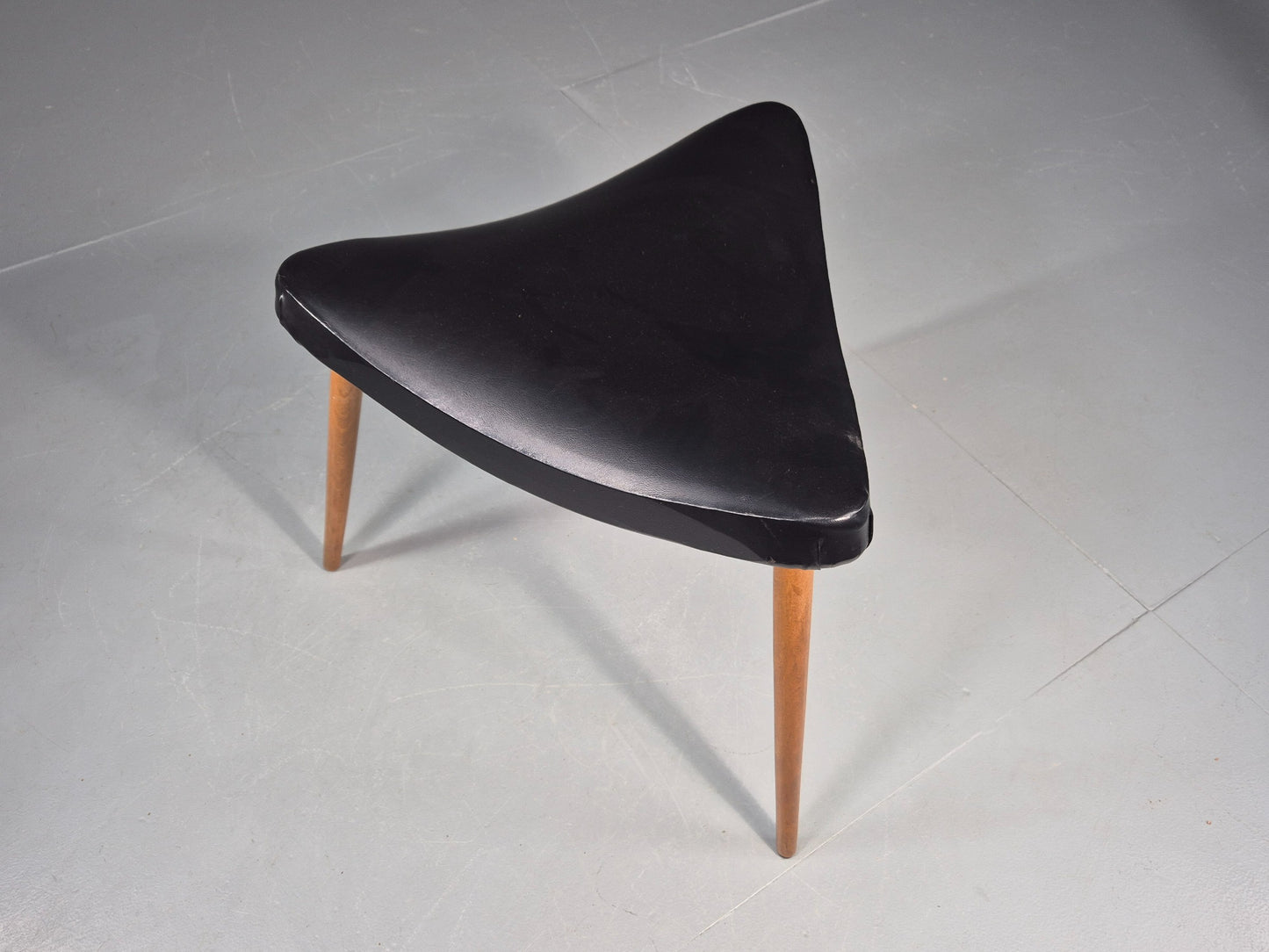 Vintage Danish Mid Century Footstool Triangular Black vinyl 1960s Retro EB12152