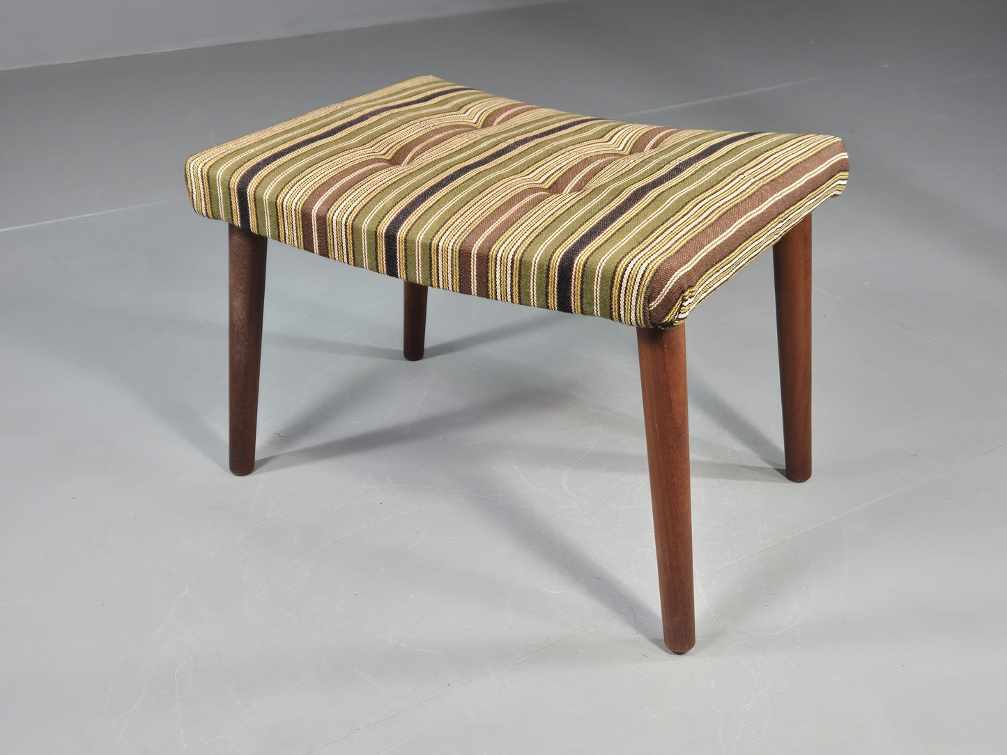 Vintage Mid Century Footstool Danish Design Wool Stripe Retro 1960s EB12099