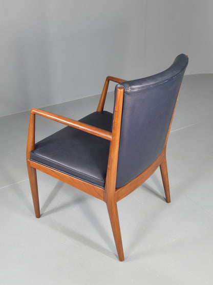 Vintage Mid Century Teak Armchair Blue Leather 1960s Retro  EB11896
