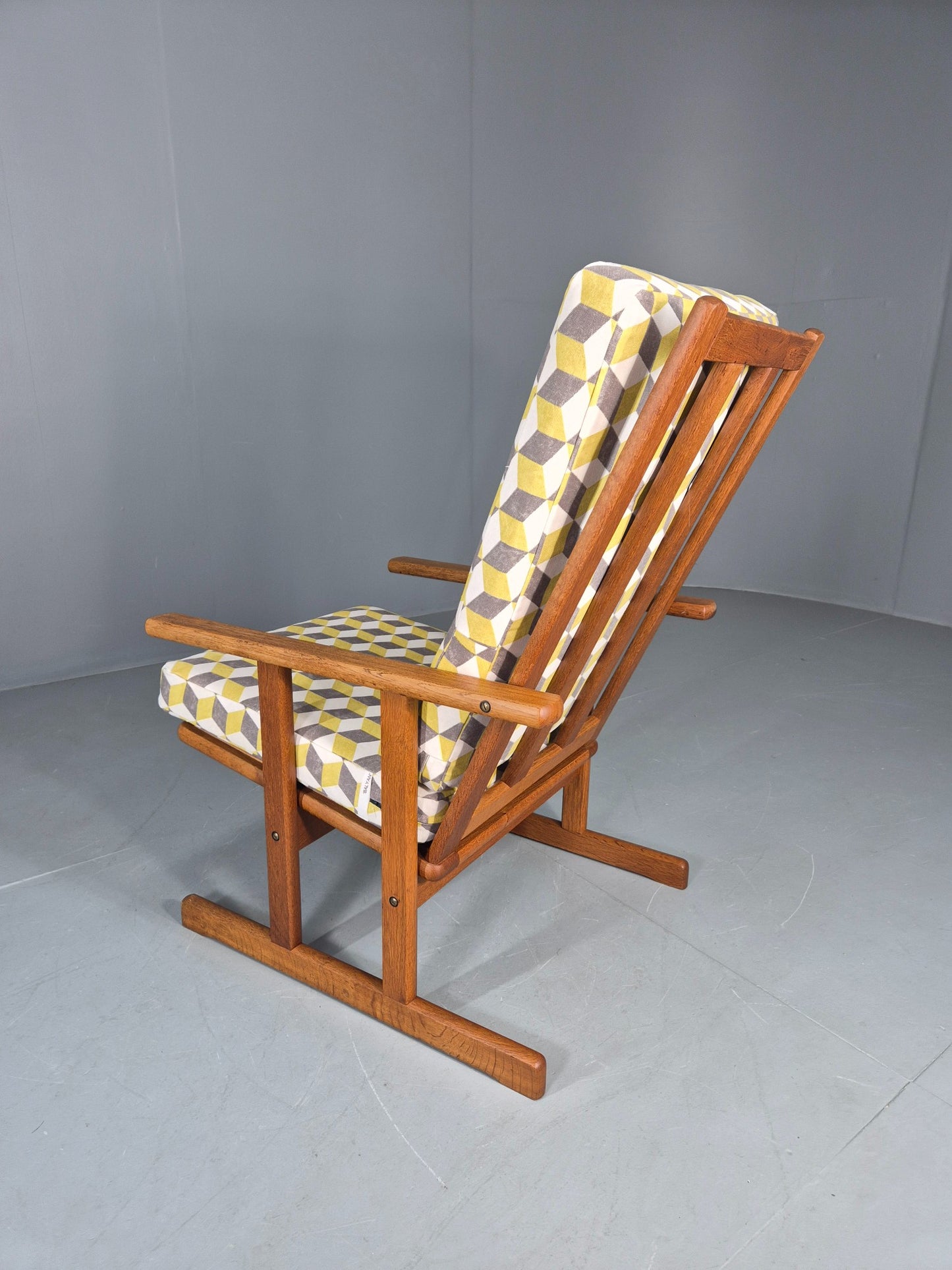 Vintage Mid Century Oak Lounge Chair Jorgan Baekmark Design New Upholstery 12042