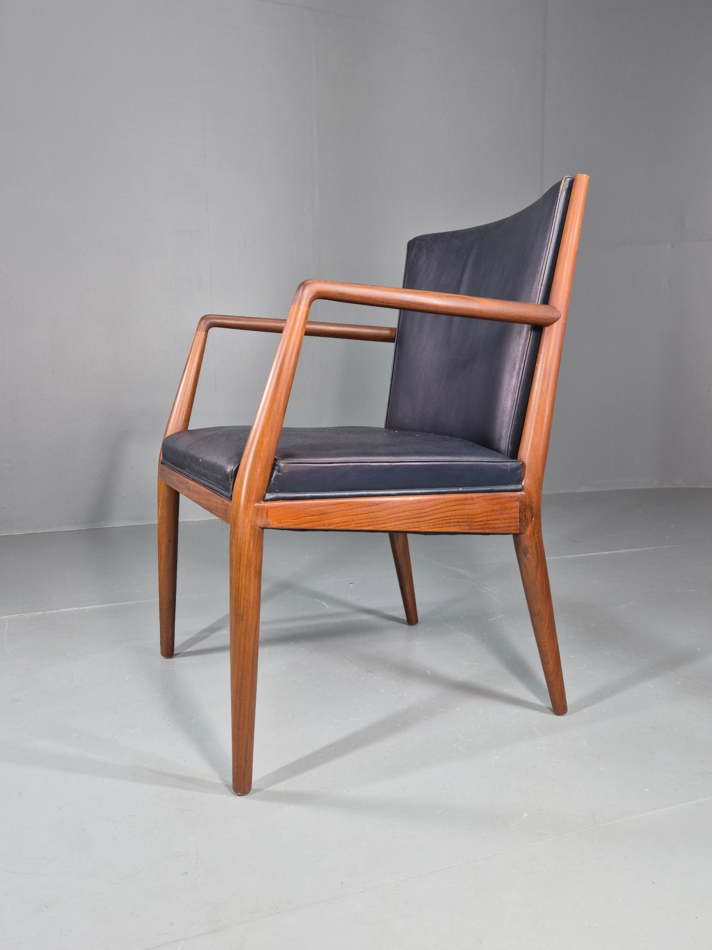 Vintage Mid Century Teak Armchair Blue Leather 1960s Retro EB11901