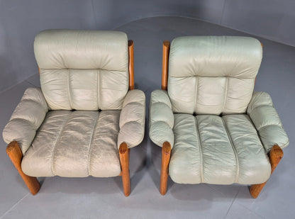 2 Vintage Ekornes Montana Lounge Chairs Teak Frames 1980s Retro MCM EB07995