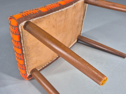 Vintage Mid Century Footstool Danish Orange and Brown Beech Legs 1960s EB12094