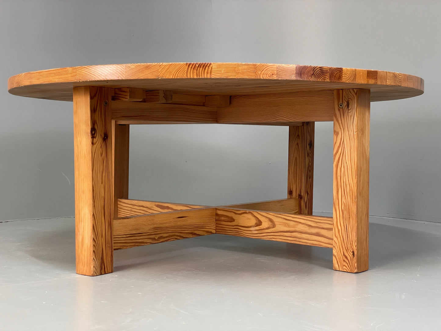 Vintage Coffee Table Round Solid Pine Swedish 1970s Wilhelmsson Style EB11177
