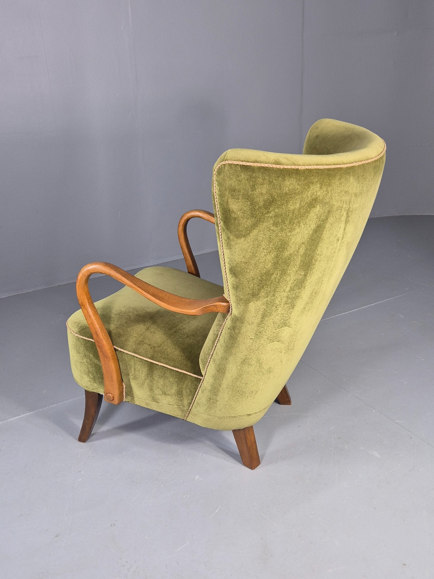 Vintage Mid Century Armchair Danish Slagelse Mobler Green Velour Retro EB12462