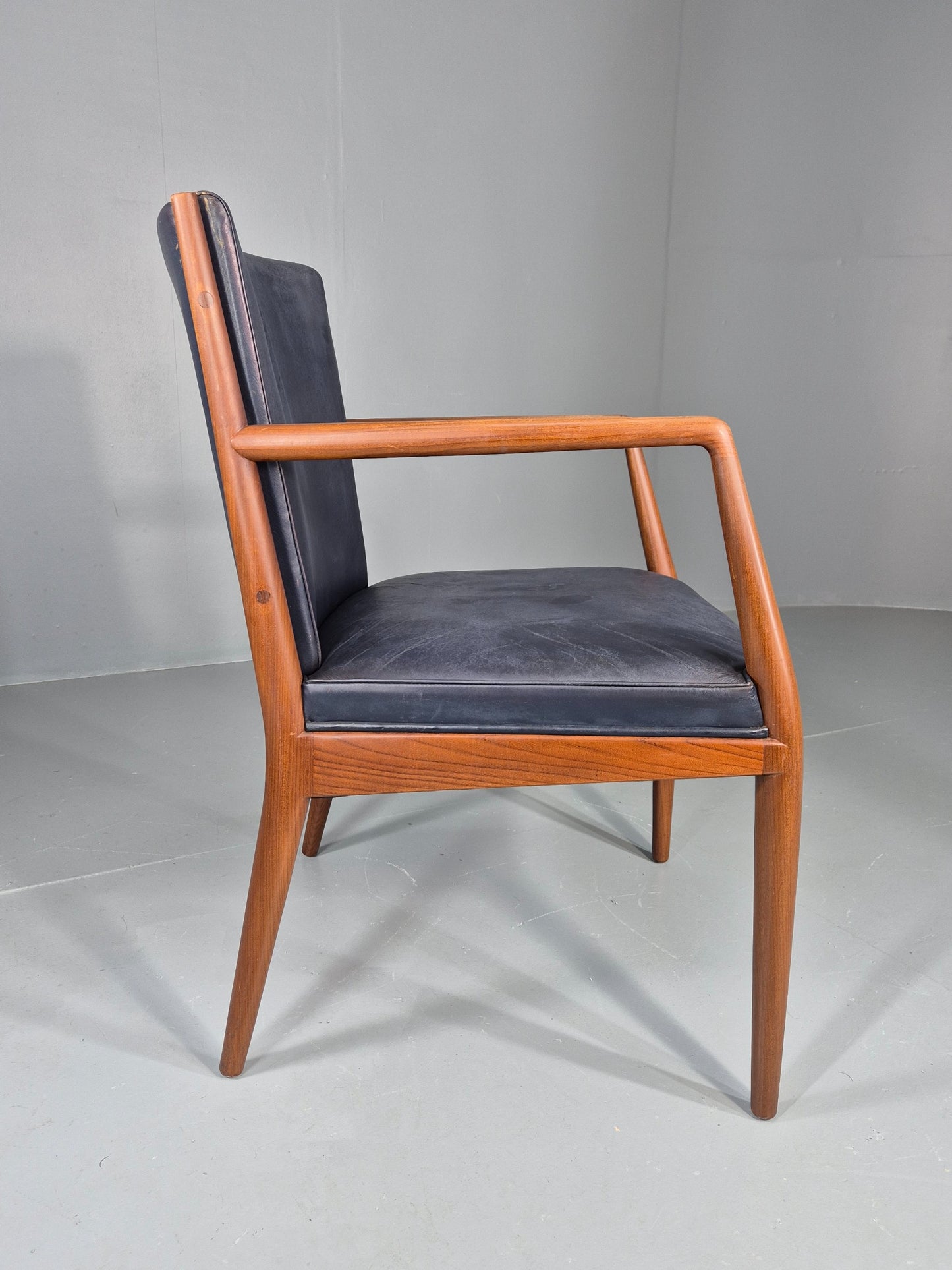 Vintage Mid Century Teak Armchair Blue Leather1960s Retro  EB11902