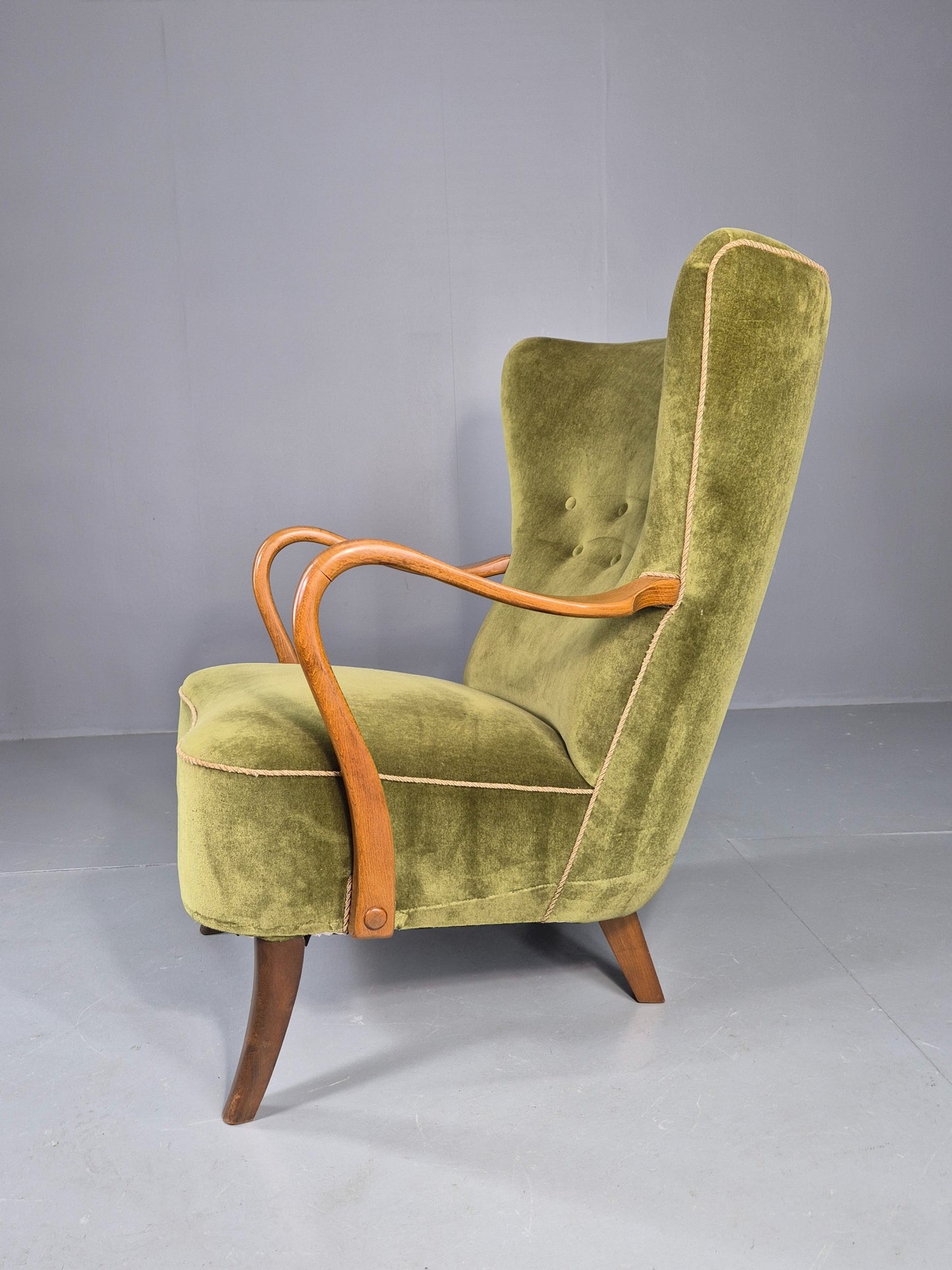 Vintage Mid Century Armchair Danish Slagelse Mobler Green Velour Retro EB12462