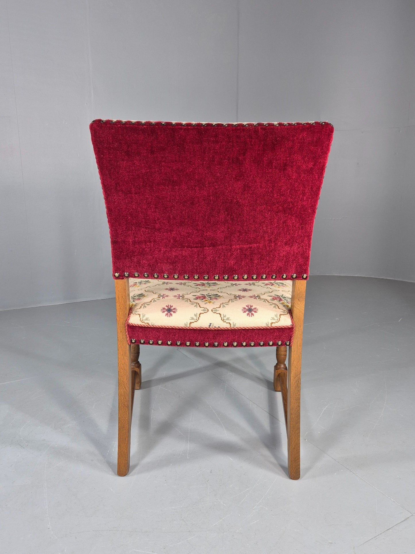 Vintage Danish Baroque Armchair Carved Oak Frame Tapestry Seat EB12113