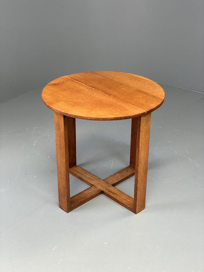 Vintage Oak Side Table Solid Arts & Crafts Round Retro 1950s EB11879