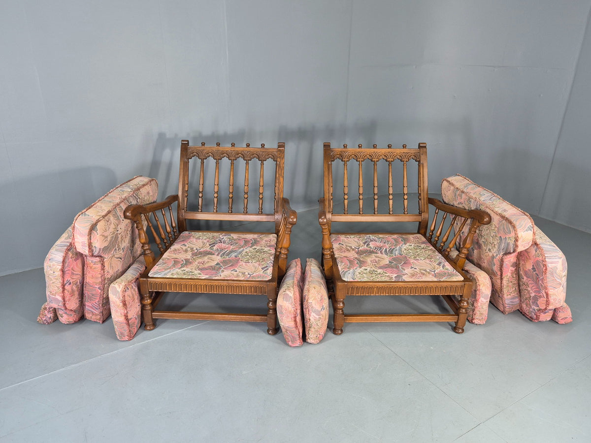 2 Vintage Ercol Lounge Chair Cloisters Range Pink Hued 1990s Cotton EB12917