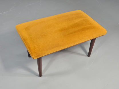 Vintage Mid Century Footstool Gold Velour Upholstery Teak Legs 60s Retro EB11576