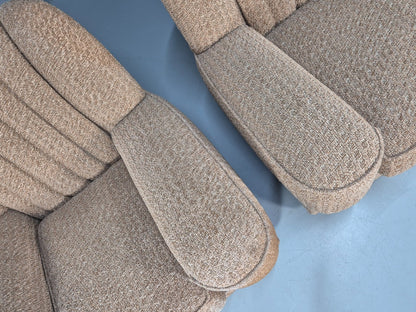 2 Vintage Art Deco Armchairs Beige Chenille Upholstery 1940s EB09684