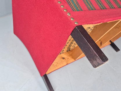 Vintage Danish 2 Seat Sofa Red Stripe Wool 1950s Retro Mid Century EB12735