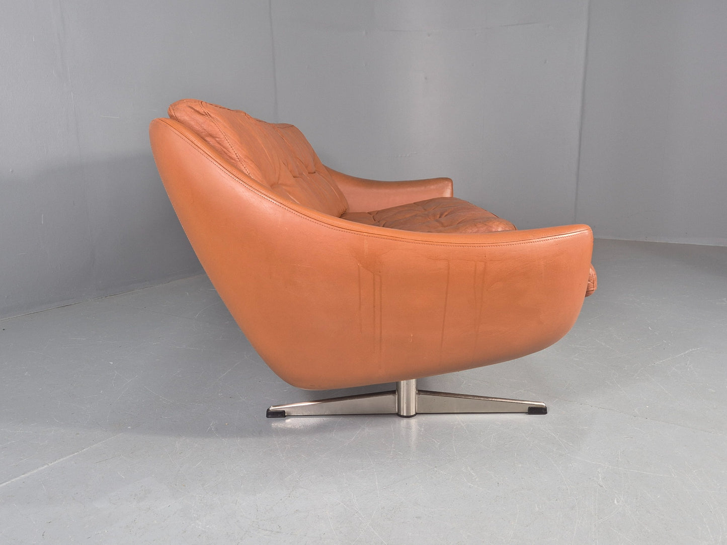 Vintage 3 Seater Sofa Tan Leather Danish 1960s Edmund Jorgensen Design EB12226