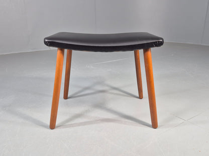 Vintage Danish Mid Century Footstool Black Vinyl Beech Legs 1960s Retro EB12157