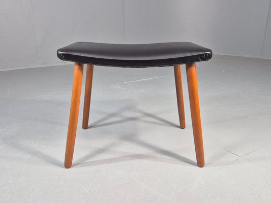 Vintage Danish Mid Century Footstool Black Vinyl Beech Legs 1960s Retro EB12157