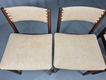 4 Vintage Scandart Dining Chairs Cream Vinyl Teak Frame 1960s MCM Retro EB12188