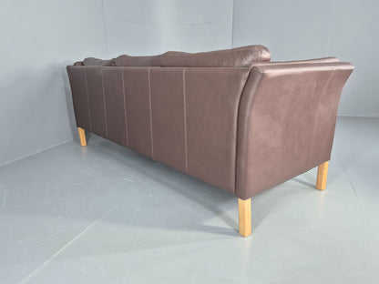 Vintage Danish 3 Seat Sofa Brown Leather 1980s Retro MCM  EB12417