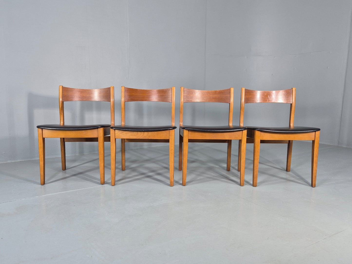 4 Vintage 1960s Dining Chairs Beech Frames Vinyl Seats Retro Mid Century EB12523