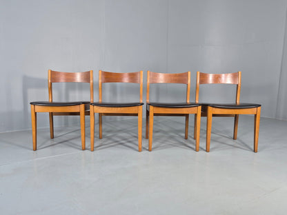 4 Vintage 1960s Dining Chairs Beech Frames Vinyl Seats Retro Mid Century EB12523
