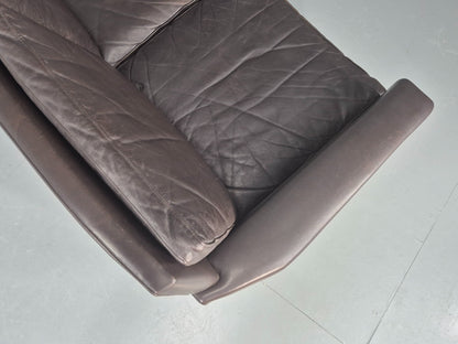 Vintage Mid Century 3 seater Danish Brown Leather Sofa Retro 1960s EB12261