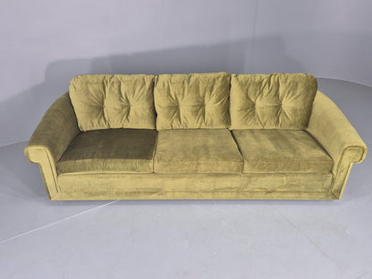 Vintage 3 Seater Sofa 1970s Danish Roll top back Green Velour MCM Retro EB12722