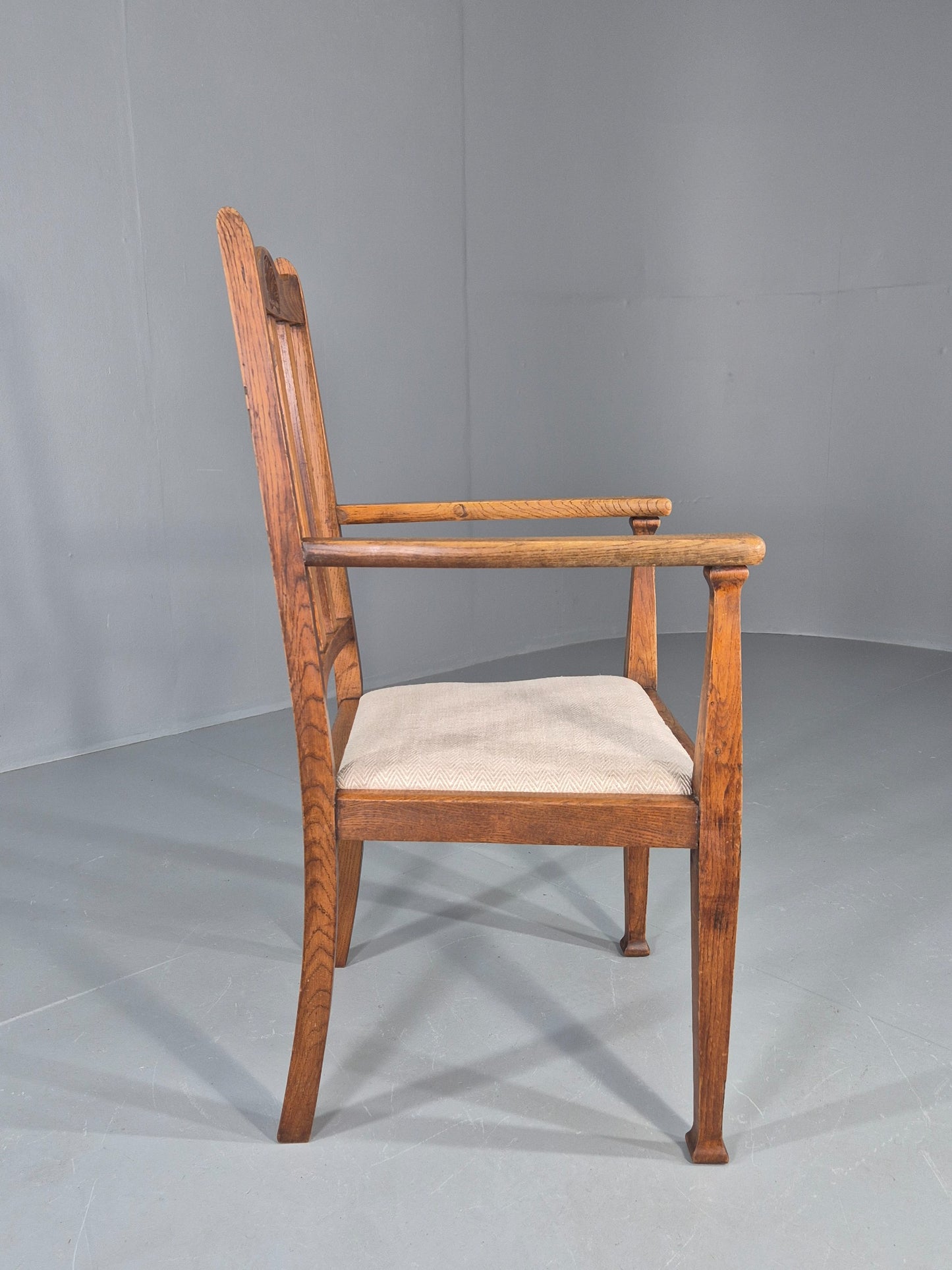 Arts and Crafts Oak Elbow Chair 1900s Antique New Seat  EB12524