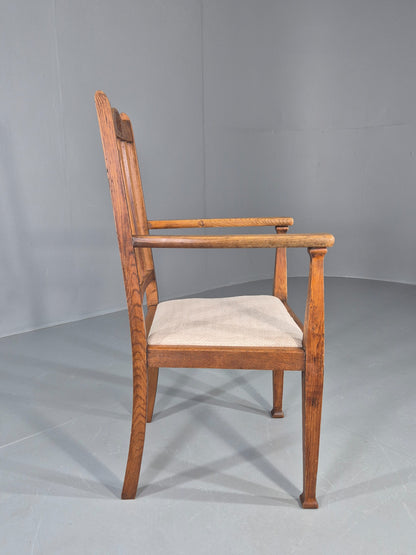 Arts and Crafts Oak Elbow Chair 1900s Antique New Seat  EB12524