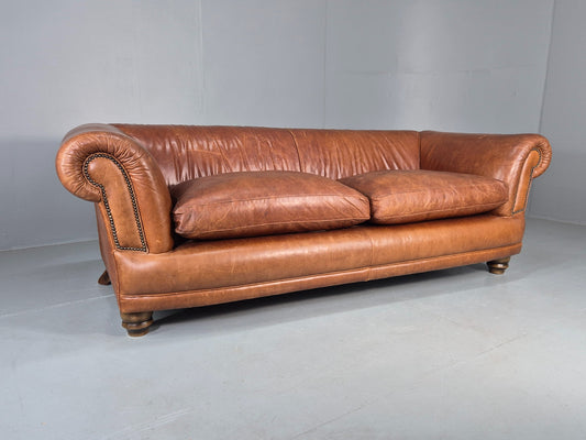 Vintage 3 Seat Leather Sofa Classic Chesterfield Style Roll Top Retro EB12789
