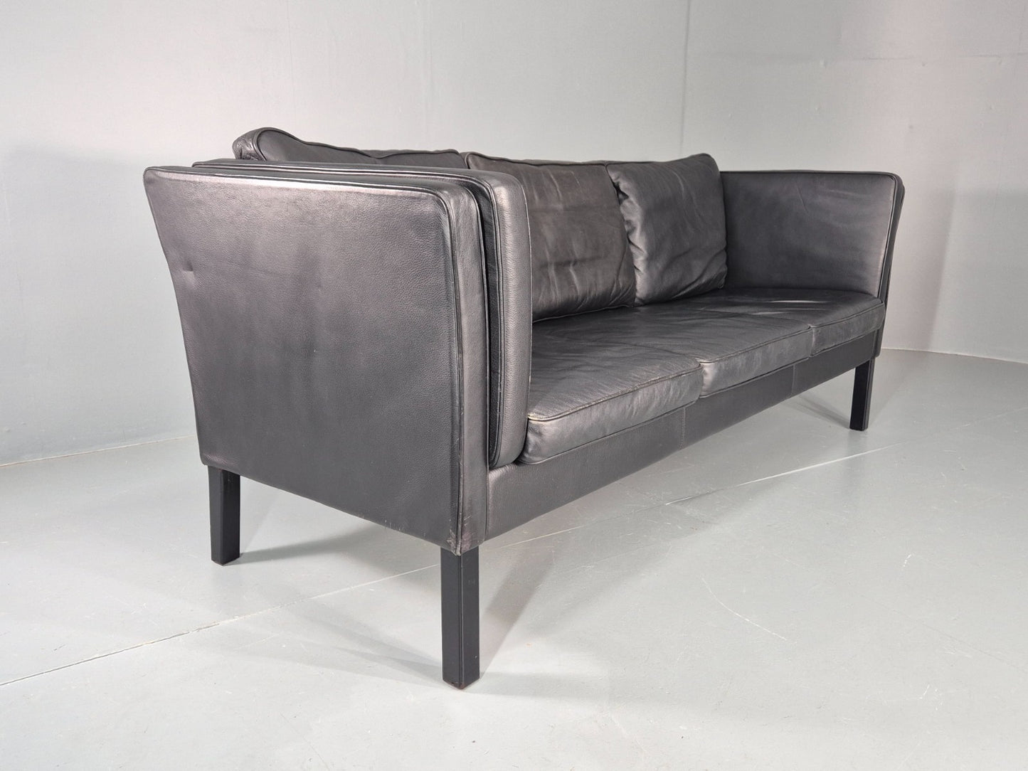 Vintage 3 Seater Sofa Danish Design Black Leather Mid Century Retro EB8627 M3SS
