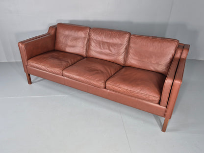 Vintage Stouby 3 Seater Sofa Brown Leather 1980s Retro MCM Danish EB12426