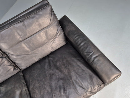 Vintage 3 Seater Black Leather Sofa 1960s Danish Thams Retro MCM EB09926