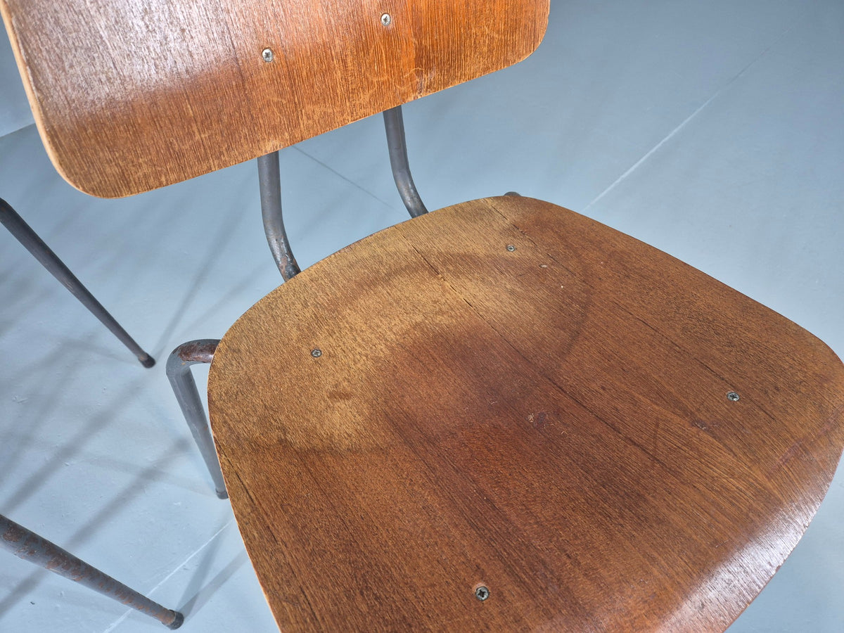 4 Vintage Danish Industrial Steel and Ply Stacking Chair 1960s Retro EB12655