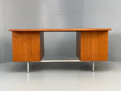 Vintage Teak Executive Desk Mid Century 1960s Drawers Chrome Retro EB12896