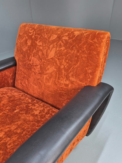 Vintage 1960s Lounge Chair Vinyl Orange Velour 1960s Retro MCM EB10569a MNOR