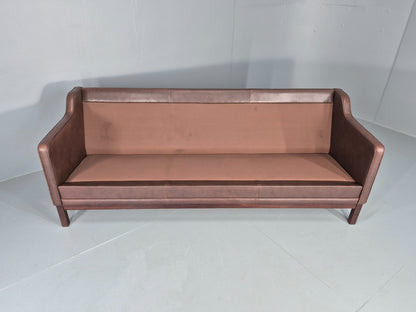 Vintage 3 Seater Sofa Danish Brown Leather Mid Century 1970s Retro EB10069