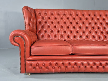 Vintage Highback Chesterfield 3 Seater Sofa 70s Danish Retro Red Leather EB12374