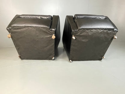 2 Vintage Mid Century Club Chairs Black Leather 1960s Retro EB04799