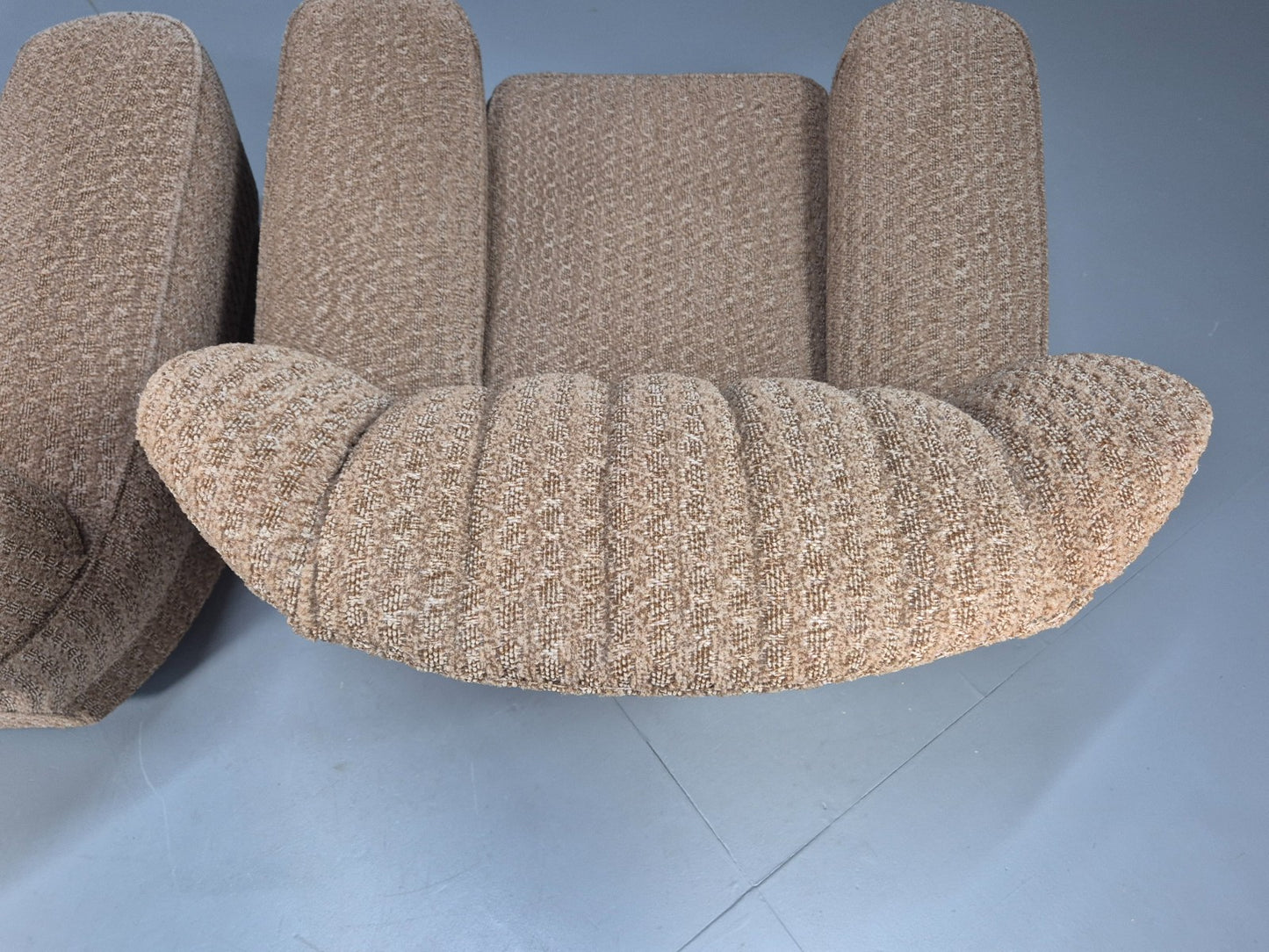 2 Vintage Art Deco Armchairs Beige Chenille Upholstery 1940s EB09684
