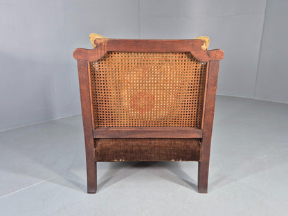 Vintage Danish Oak Lounge Chair Antique Bergere Carving Baroque 1920s EB12677