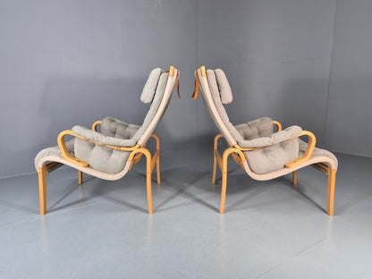 2 Pernilla Lounge Chairs Sweden Vintage Bruno Mathsson Blue Grey EB11336