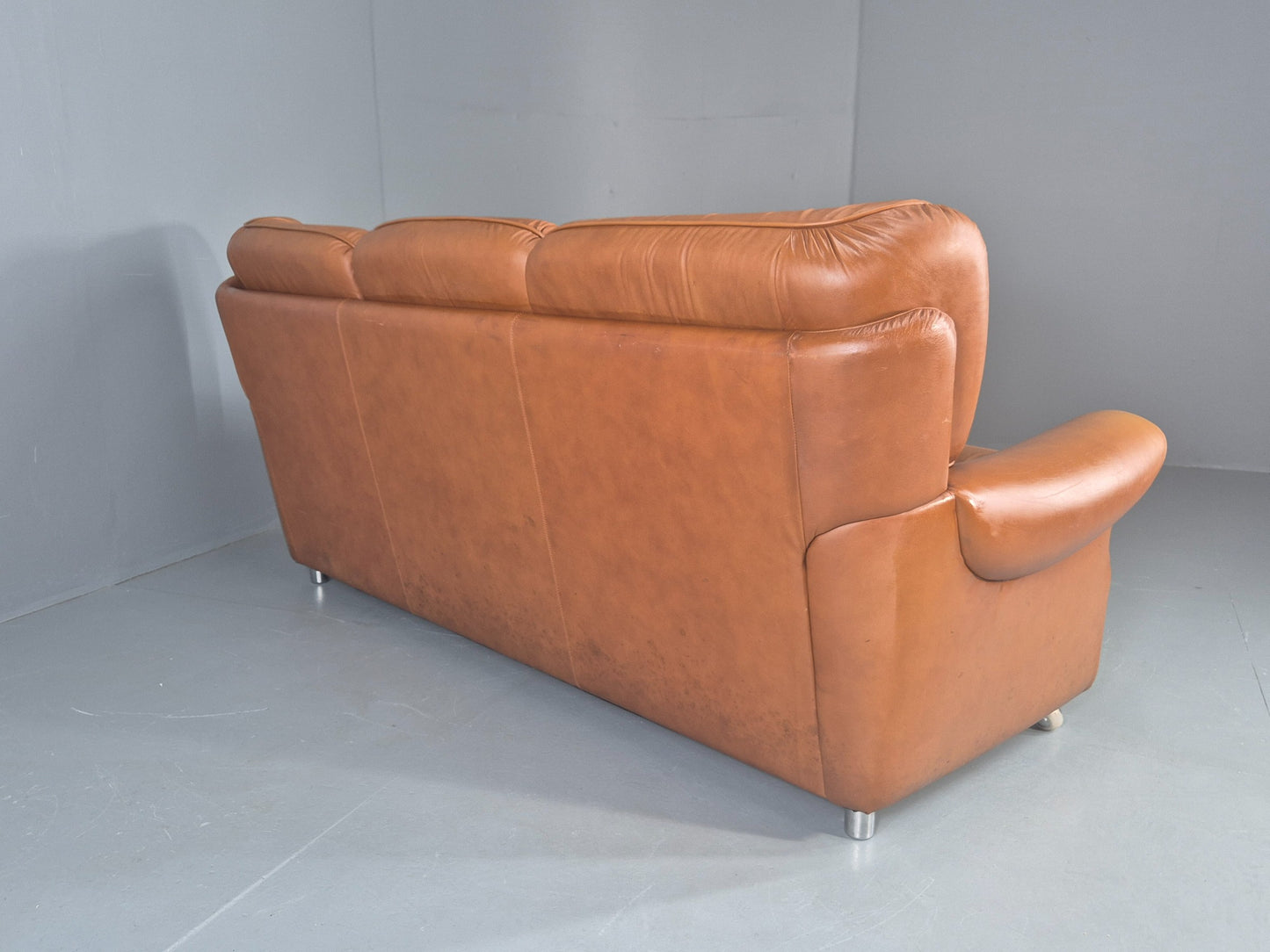 Vintage 3 Seater Sofa Tan Leather 1970s Danish Design Retro MCM EB12383