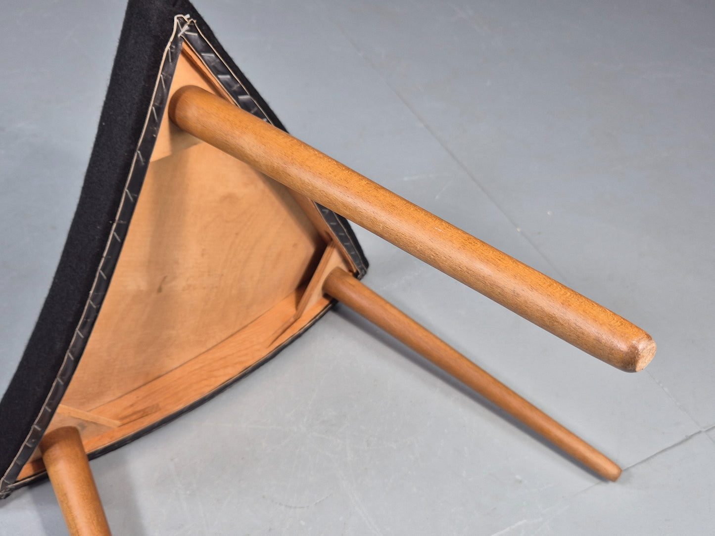 Vintage Danish Mid Century Footstool Triangular Black Cloth 1960s Retro EB12155