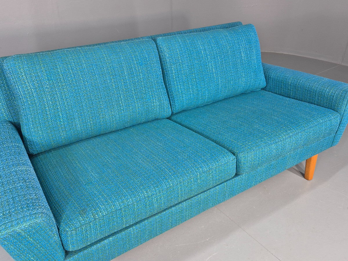 Vintage Mid Century 2 Seater Sofa Swedish 1960s Original Blue Wool Retro EB11079