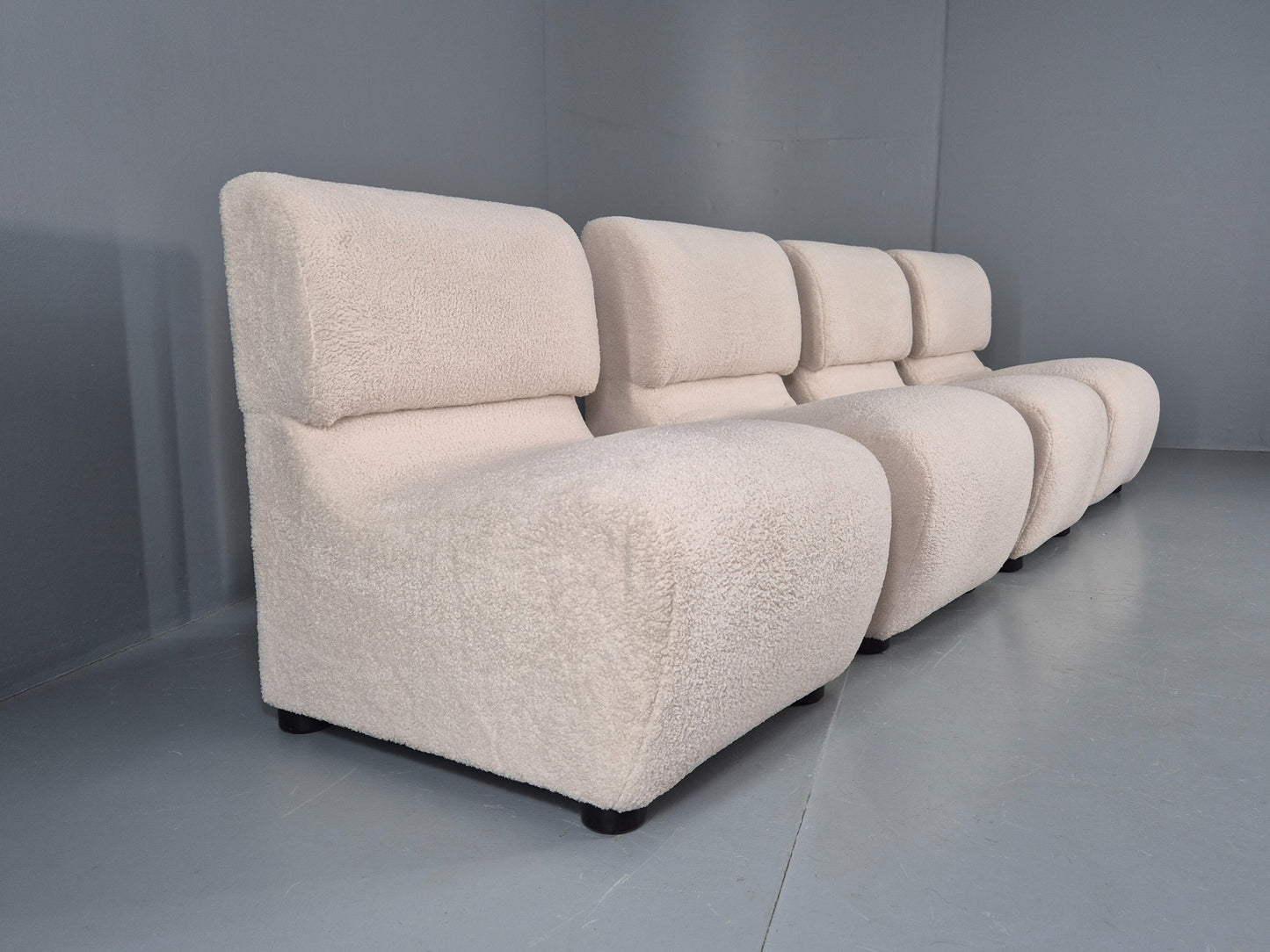 4 Vintage Modular 1970s Seats Reupholstered in white Boucle MCM Retro  EB12560